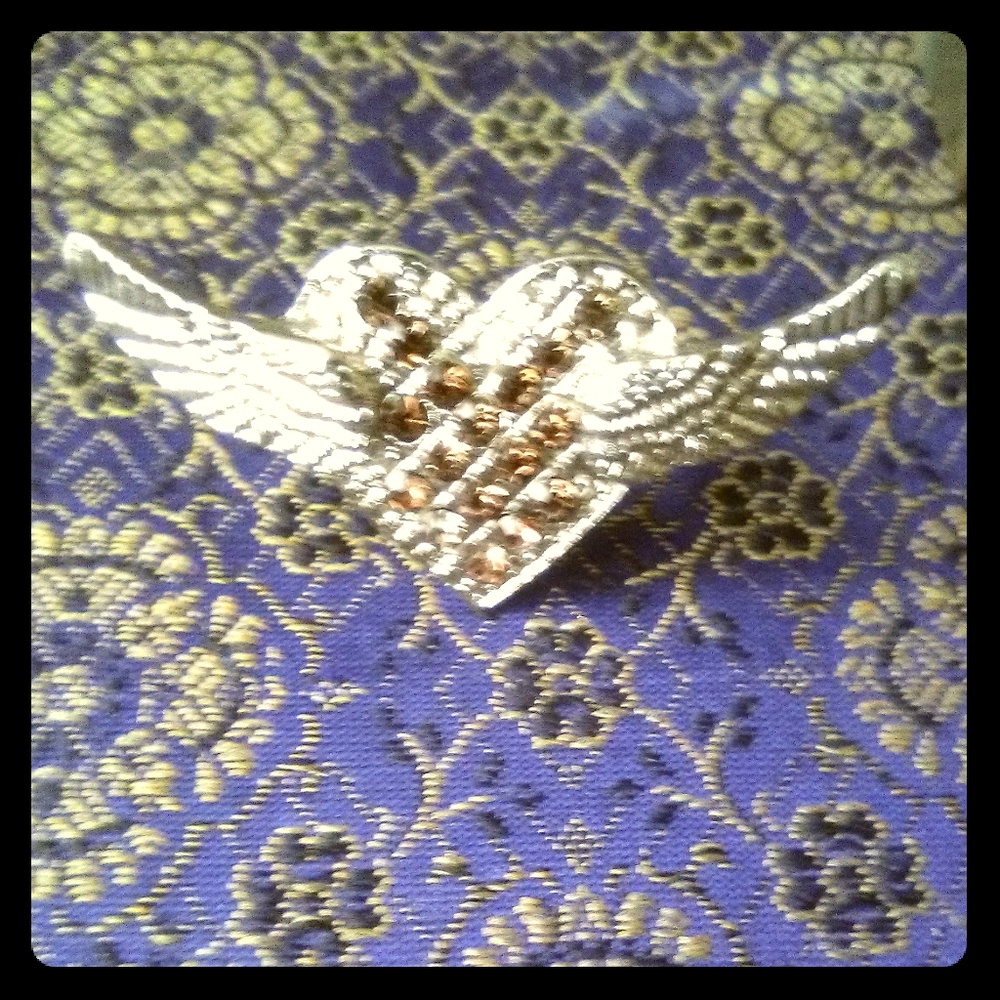 Size 7 Adjustable Silver Ring w/Heart&Wings